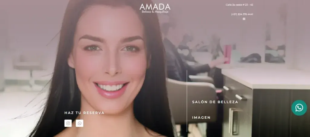 Portada de la web del salón de belleza Amada, montada en WordPress con Elementor Pro.
