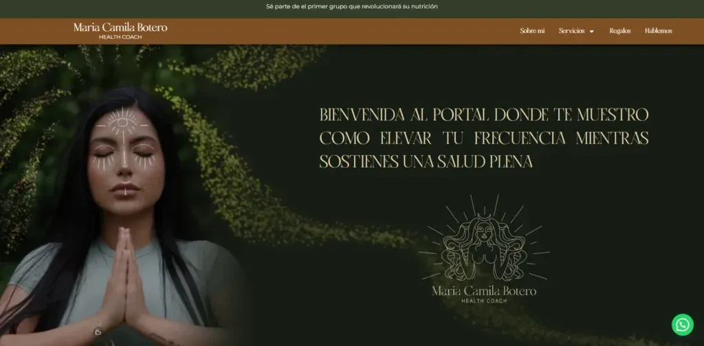 Captura de la web de Cami Botero, health coach, hecha en WordPress con Elementor.