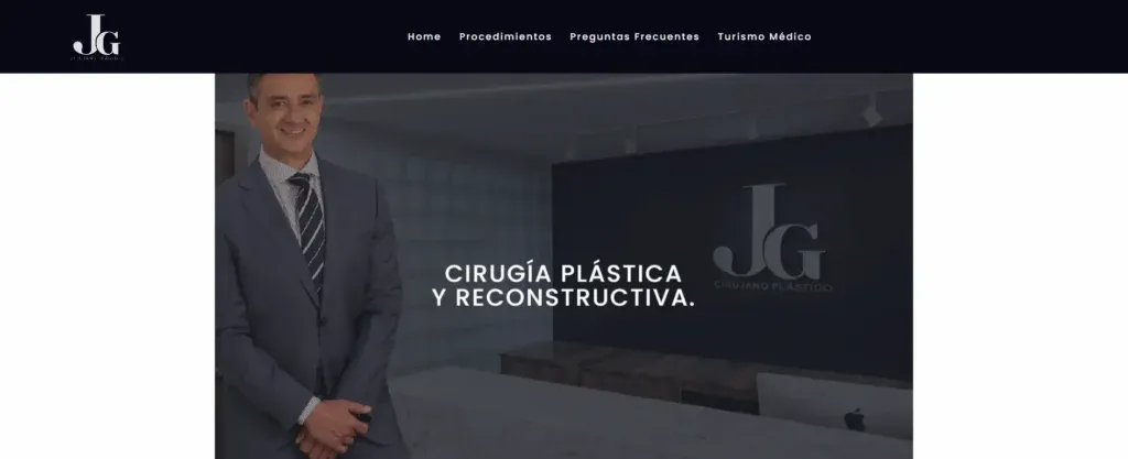 Captura de la web del Dr. Jaralampos, sitio de cirugía plástica en WordPress con procedimientos por zona