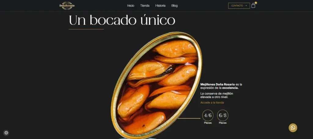 Captura de la tienda online de Mejillones Doña Rosario, conservera gallega de mejillón, en WooCommerce