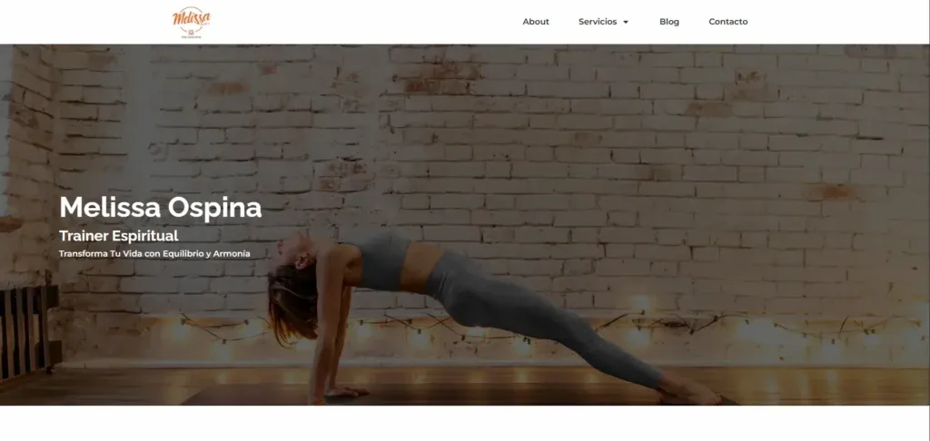 Captura de la portada de la web de marca personal de Melissa Ospina, coach, hecha en WordPress