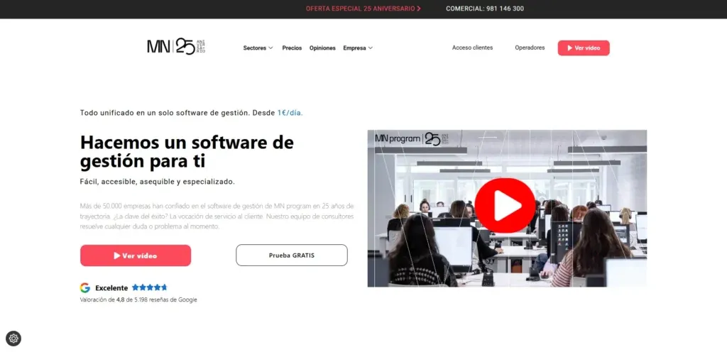 Captura de la web comercial de MN Program, software de gestión para despachos y clínicas, en WordPress