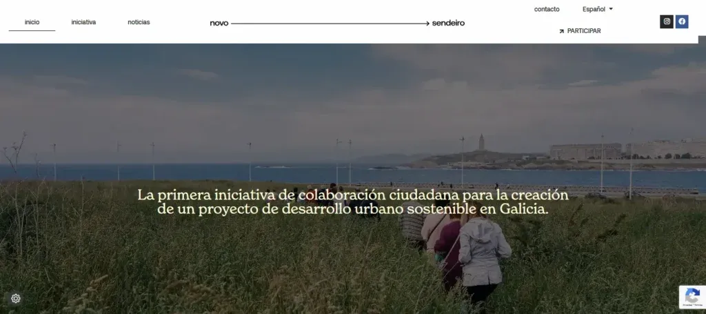 Captura de la web de participación ciudadana Novo Sendeiro, en gallego y español, hecha en WordPress