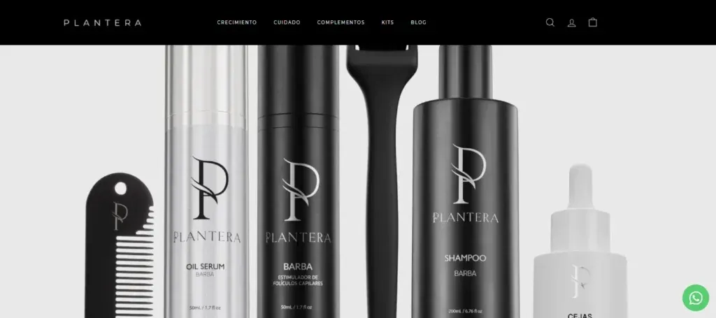 Captura de la tienda online de Plantera, cosmética colombiana para barba y cejas, montada en Shopify