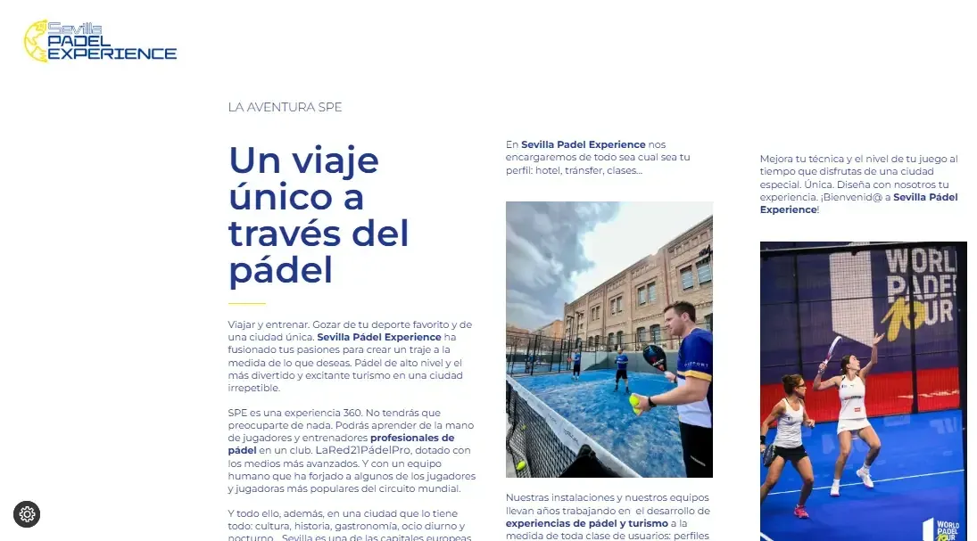 Sevilla Pádel Experience — web corporativa, captura 2